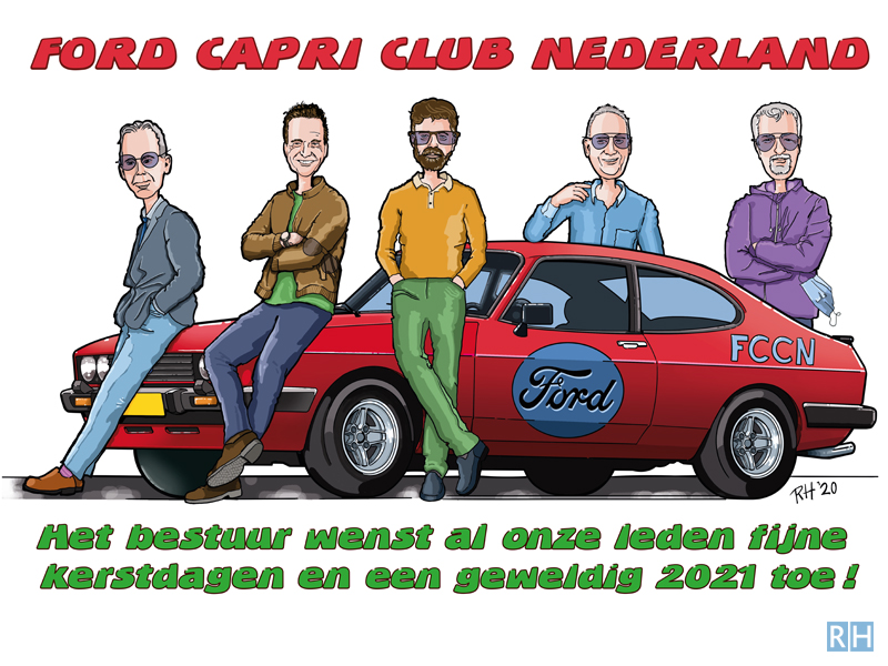cartoon-illustratie, Ford Capri Club Nederland 2021